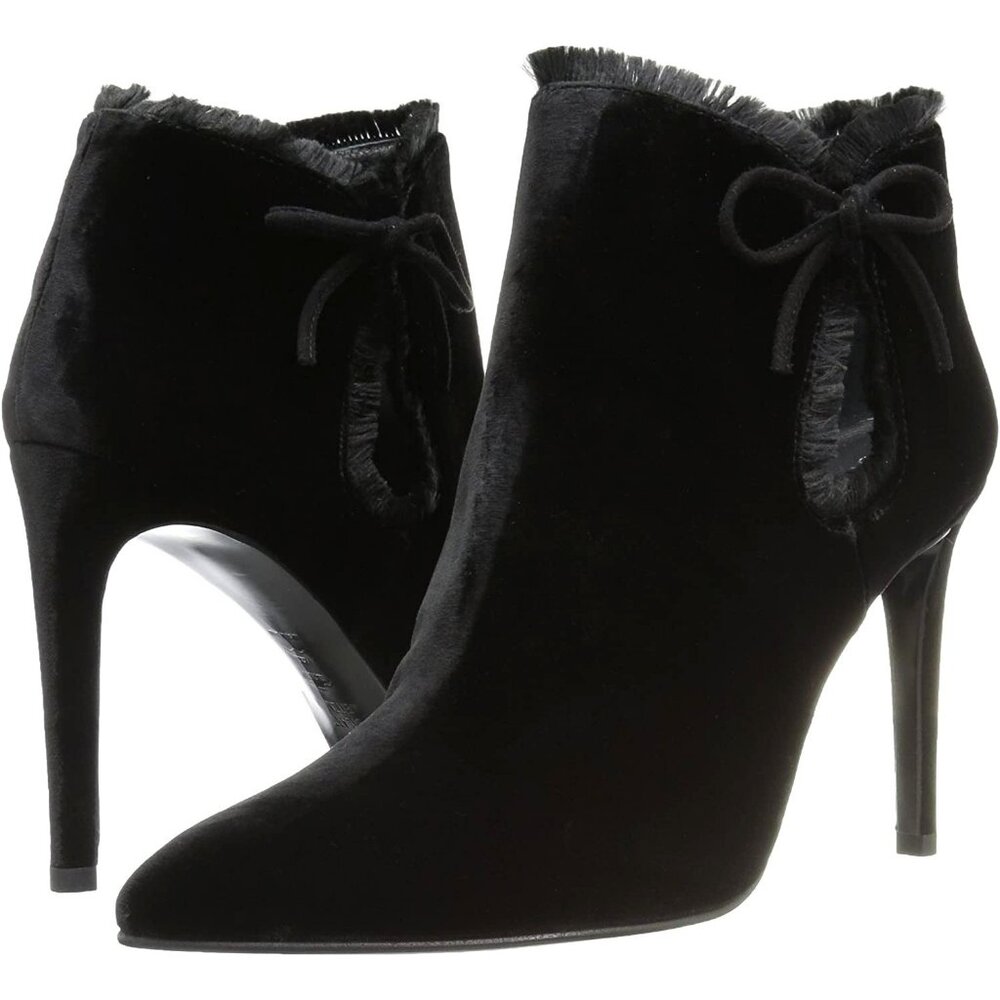 Stuart Weitzman Black Velvet Ankle Booties with Bow Detail